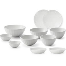 KwangJuYo Migak系列雙人精選餐具11件組, 飯碗 2p + 湯碗 2p + 衝記 2p + 樟宜小 2p + 盤子小 2p + 麵碗, 白色