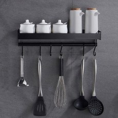 MONACO OLIVE Real Metal 全黑系統廚房掛架 + 免釘膠, 黑色, 1套