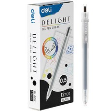 Deli Delite 速乾 Knock 中性筆 0.5mm EQ118, 黑色, 12個