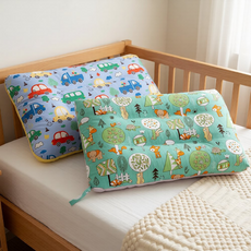 純棉可水洗安撫兒童荳荳枕頭 2個, 卡通汽車 + 童話森林 藍色 + 綠色