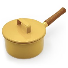 IH爐適用木柄琺瑯湯鍋+鍋蓋組, 16cm, 黃色