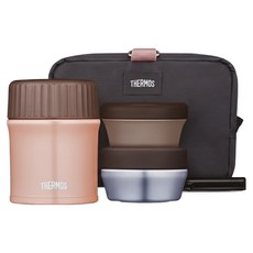 THERMOS 膳魔師 保溫便當盒組 Set 5入, 不鏽鋼保溫便當盒, 含不鏽鋼小菜容器，塑膠小菜容器, 桃粉, 1組