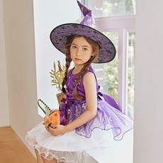 Wow Kids女童款星星魔女洋裝+帽子+糖果籃組