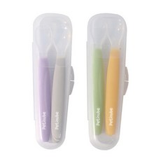 PETINUBE 嬰兒矽膠勺子組合 灰色/紫色/綠色/黃色 2入, 灰色 + 紫色 + 綠色 + 黃色, 2套