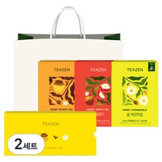 티젠 꿀차 삼각티백 3종 선물세트 + 쇼핑백, 2세트, 홍차 30g + 애플티 30g + 캐모마일 22.5g