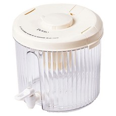 YUNMI 大容量圓形密封防漏冷水壺/野餐戶外冷水桶/冰箱飲料桶, 奶油白, 4L, 1個