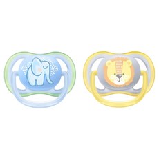 PHILIPS 飛利浦 AVENT 新安怡 Ultra Air 動物圖案安撫奶嘴組, 0-6個月, 大象 + 獅子, 1組