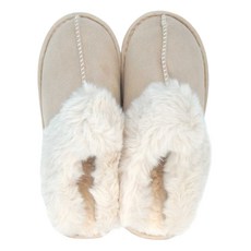 Ego Life 男女款麂皮絨兔毛口包頭保暖防滑室內拖鞋, 卡其色, 44-45