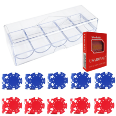 Dassadotcom 彩色撲克籌碼 藍色50p+紅色50p+皇家卡牌+壓克力盒 A2套組, 1套, 混合顏色