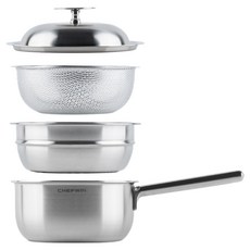 CHEFWIN 電磁爐 304 五層一體式智慧料理鍋 + 不鏽鋼鍋蓋組, 銀色, 1套, 18cm