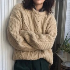 안다로미 여성용 겨울 빈티지 도톰한 꽈배기 라운드넥 니트