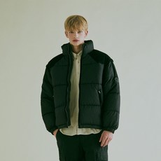 WHO.A.U 中性款燈芯絨拼接長袖可拆兩穿鋪棉外套