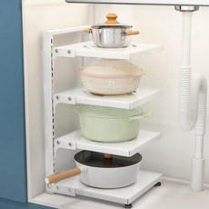 K&S Biz 高度可調節廚房鍋煎鍋收納盒 4 層, 白色, 4層