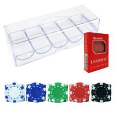 Dassadotcom 彩色撲克籌碼 藍色20p+綠色20p+紅色20p+白色20p+黑色20p+皇家卡+壓克力盒 A7套組, 1套, 混合顏色