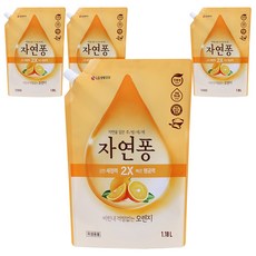 [비건라이프] 자연퐁 비린내 걱정없는 오렌지 주방세제 리필, 1.18L, 4개