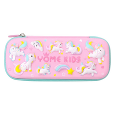 YOME 閃亮兒童鉛筆盒 拉鍊包款 彩虹獨角獸, 1個, 彩虹獨角獸 粉色