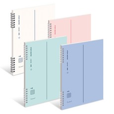 MUNID It spring 左側裝訂 2分割 格線筆記本 4種套組, 白色 + 粉彩粉紅 + 薄荷綠 + 靛藍色, 1套