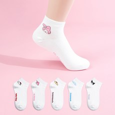 삭피엔스 산리오 주니어 발목 양말 5켤레 세트 백포인트