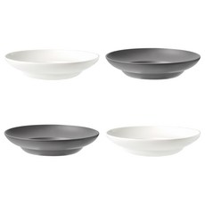 圓形餐碗 27cm 白色 2入+深灰色 2入, 混色, 1套
