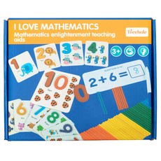 OhBabyLaugh 數字運算配對教具 數字配對卡1~10 雙面運算卡牌30張 彩色數數棒100支 1-10數字積木1組 藍色色筆 擦拭布, 1組