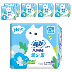 SOFY 蘇菲 彈力貼身超薄量少衛生棉 潔翼型, 17.5cm, 16片, 6包