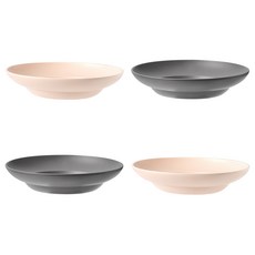 圓形餐碗 27cm 粉色 2入+深灰色 2入, 混色, 1套