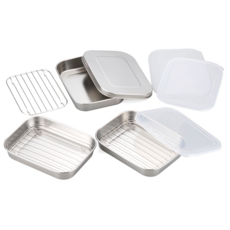 SHIMOMURA 下村 不銹鋼方形保鮮盒10件組, 3個容器 + 4個蓋子 + 3個濾網, 1組