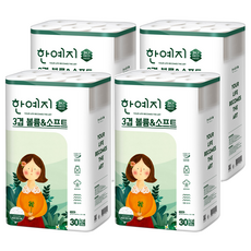 Hanyeji 3層柔軟壓紋捲筒衛生紙, 20m, 30捲, 4袋