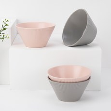 Bloom at home Strisha質感湯碗, 淺灰色 + 迷霧玫瑰, 2個