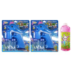 Happy i Mall LED旋律自動泡泡槍 + 泡泡液2入2組 + 補充液500ml, 藍色, 藍色(泡泡槍組), 粉紅色(補充液), 1套