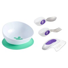 doddL 秒拾餐具6件組含餐具+吸盤餐碗 Spoon Fork, 幼兒湯匙 + 叉子 + 刀子 + 攜帶盒 + 吸盤餐碗, 1組, Silver