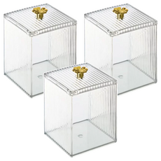 棉花棒收納盒 Set 3 8.3x8.3x9.8cm PS材質, 透明色, 1組