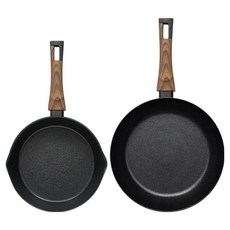 Silvat IH電磁爐適用Carino鍋具2件組, 1組, 多功能平底煎鍋 22cm+平底鍋 28cm, 黑色