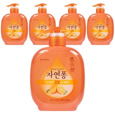 [비건라이프] 자연퐁 비린내 걱정없는 주방세제 오렌지 펌프타입, 490ml, 5개
