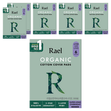 라엘 유기농 순면커버 생리대 날개형, 오버나이트 이상, 6개