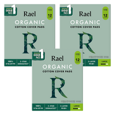 라엘 유기농 순면커버 생리대 날개형, 대형, 12개입, 3개