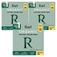 라엘 유기농 순면 커버 생리대 날개형, 중형, 3개