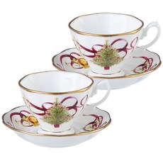 ROYAL ALBERT 玫瑰聖誕咖啡杯套裝一人, 白色的, 2套