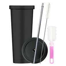 ark 大容量不鏽鋼保溫杯(附杯蓋)+不鏽鋼吸管+清潔刷, 黑色, 750ml, 1組