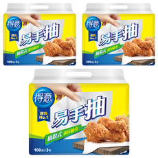 得意 抽取式廚房紙巾 易手抽 100抽, 3包, 3袋