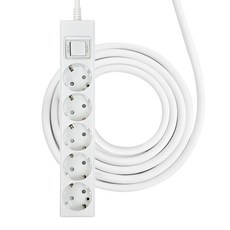 One Stop 粗線 高容量 過載斷電開關 5孔延長線, 1個, 白色, 2m