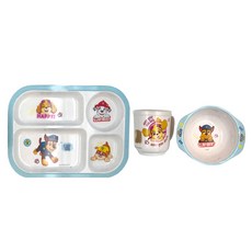 兒童方形餐盤餐具組 3歲以上, 餐盤 + 餐碗 + 水杯 附PE蓋 + 湯匙, 多色, 1組