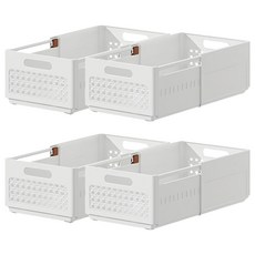優雅藤編設計抽拉疊加收納盒 小款, 4個, 白色
