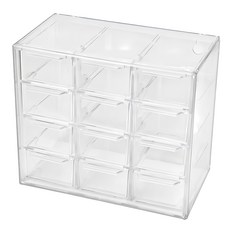 透明12格抽屜式桌面文具收納盒, 單一顏色, 1個