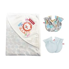 fisher-price 費雪 嬰兒印花包巾+手套 2件組