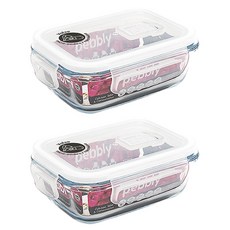 페블리 직사각 유리 밀폐용기, 2개, 400ml