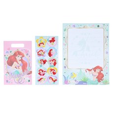 sun-star THE LITTLE MERMAID 迷你信封信紙貼紙套組 信紙20張 信封10個 貼紙1張 日本製造, 小美人魚 多色, 1組