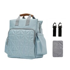 多功能防水保溫雙肩尿布包+孩童推車扣環+防水墊, 薄荷綠