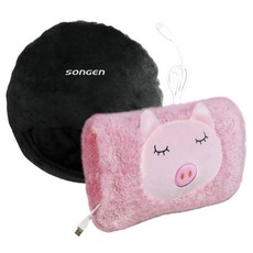 SONGEN 松井 毛手毛腳萌趣蓄熱式USB暖身寶+暖腳墊, SG-007G, 粉紅豬 粉色 + 黑色