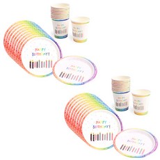 PARTYHAE 生日派對盤 18cm 20入 + 杯子 20入 組合 蠟燭, 1套